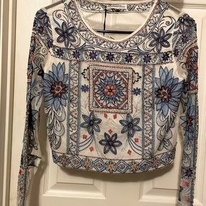 ZARA Embroidered Beaded Long Sleeve Top